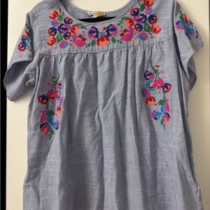 Embroidered Floral Blue Blouse